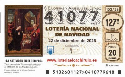 Anverso del d&eacute;cimo 41077 de la Loter&iacute;a de Navidad 2026, de C&oacute;rdoba